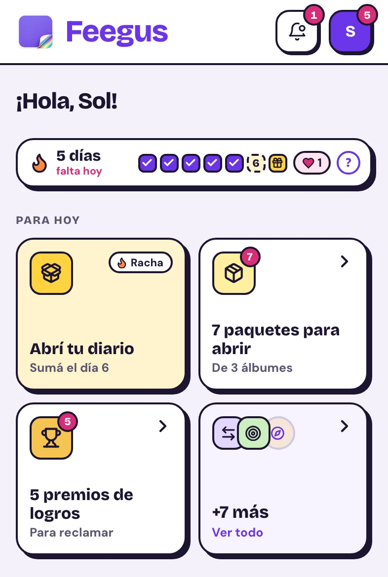 Inicio con Para hoy y la racha general