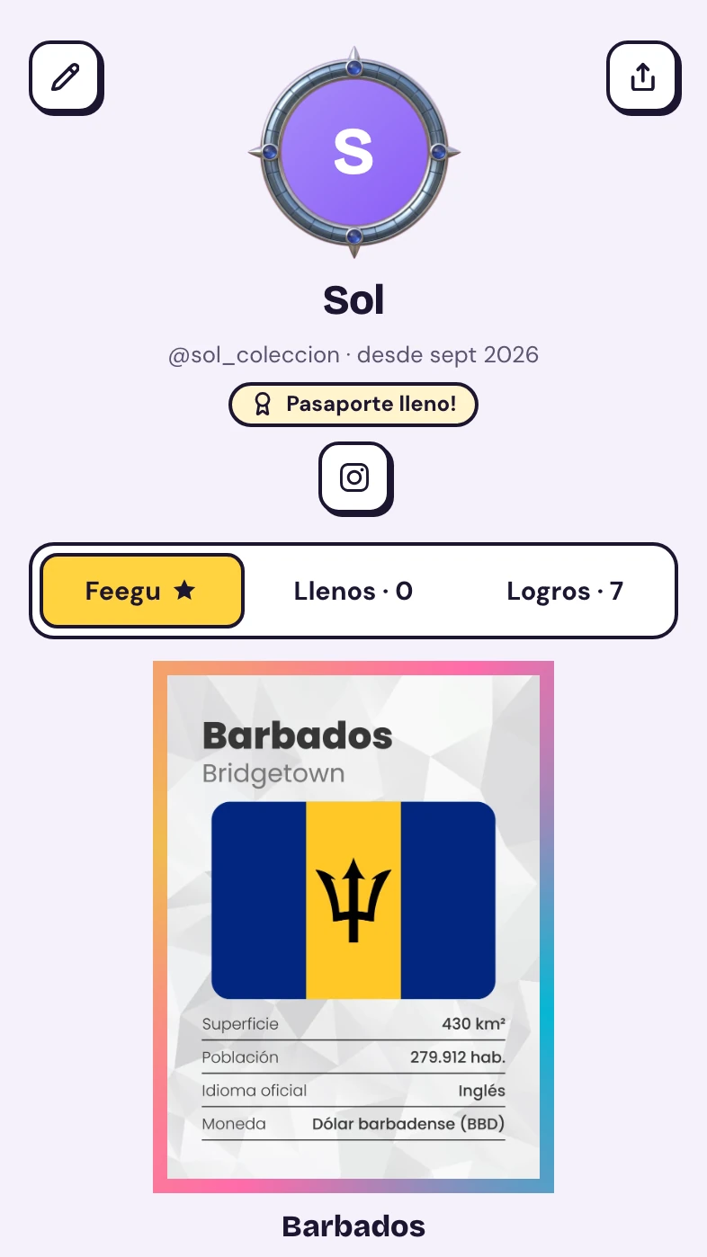 Perfil con marco, título, redes y feegu favorita